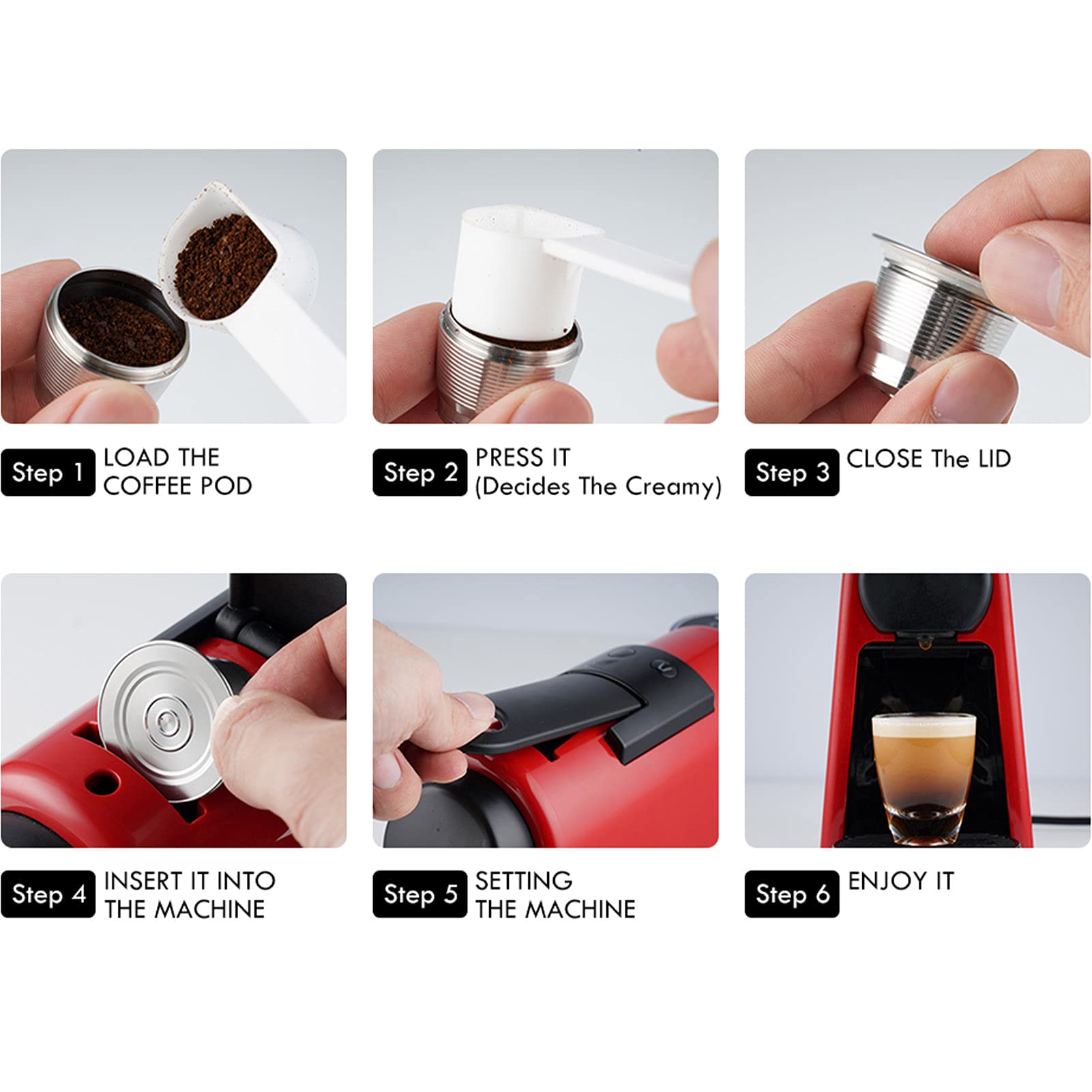 Cápsula de café recargable de acero inoxidable, cápsulas de café reutilizables, reemplazo de taza de filtro de cápsula reutilizable para máquina Nestlés