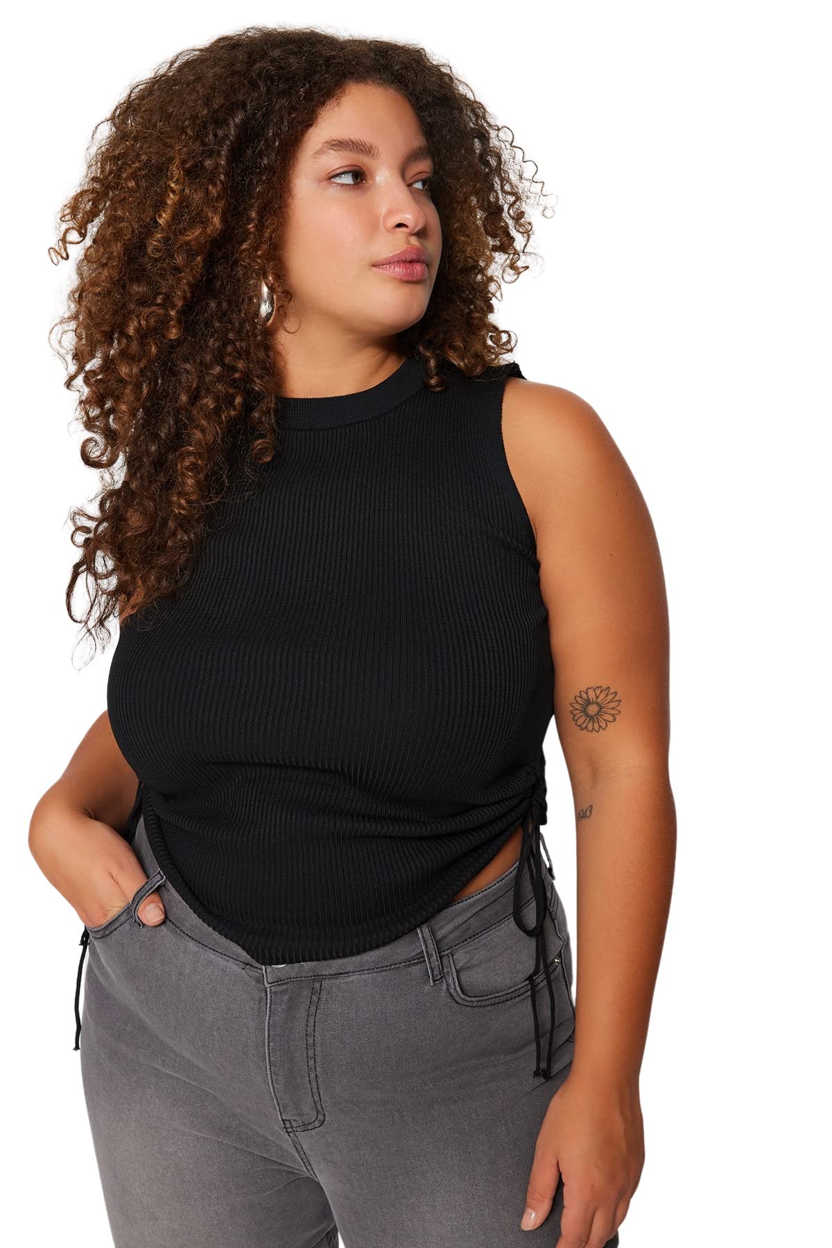 Trendyol Woman Fitted Bodycon Crew Neck Knitwear Plus Size Blouse, Black, 4XL