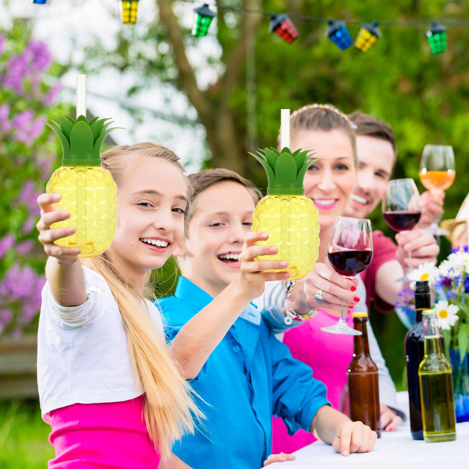 4 Piezas Tazas de Piña con Tapas y Pajitas para Uso en Hogares | Copas de Piña con Pajitas Vasos de Piña con Tapas y Popotes Aptas para el Consumo Diario de Agua y para Llevar Cuando Se Sale