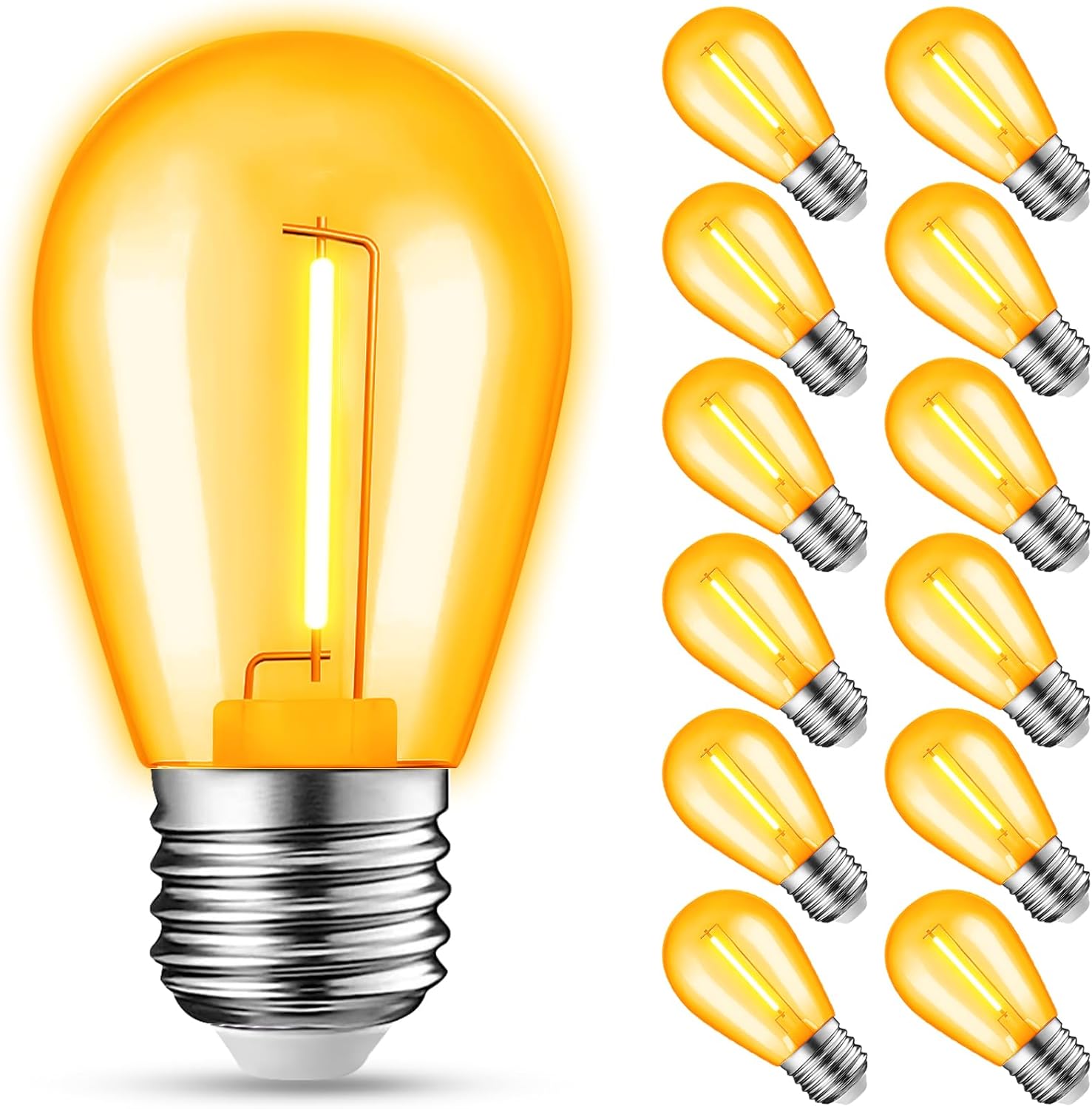 JAHEKS 12-Pack Orange String Light Bulbs, Patio String Light Replacement Bulbs for Outdoor Indoor, 1W E26 Base S14 LED Colored Light Bulbs for Christmas Halloween,Holiday,Home Decor