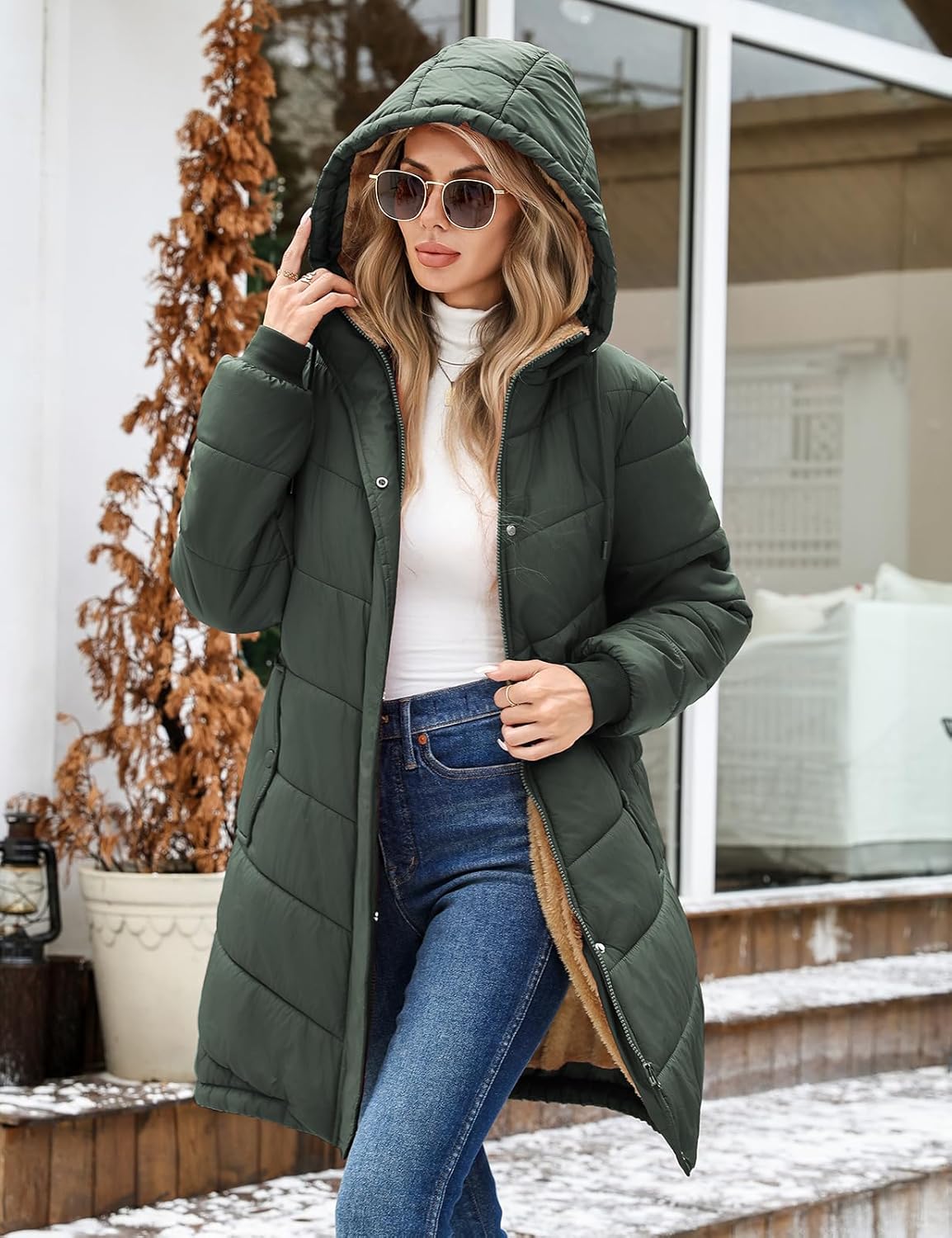 Yusongirl Long Winter Coats for Women Slightly Fitted Mid‑Length Design Keeps You Warm for Commuting & Skiing - Image 7