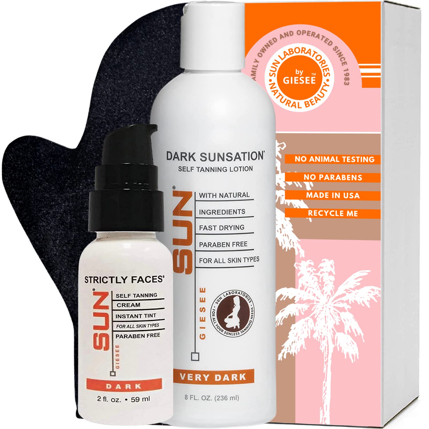 Very Dark 8 oz Self Tanner with Dark Face Tanner 2 oz + Tanning Mitt