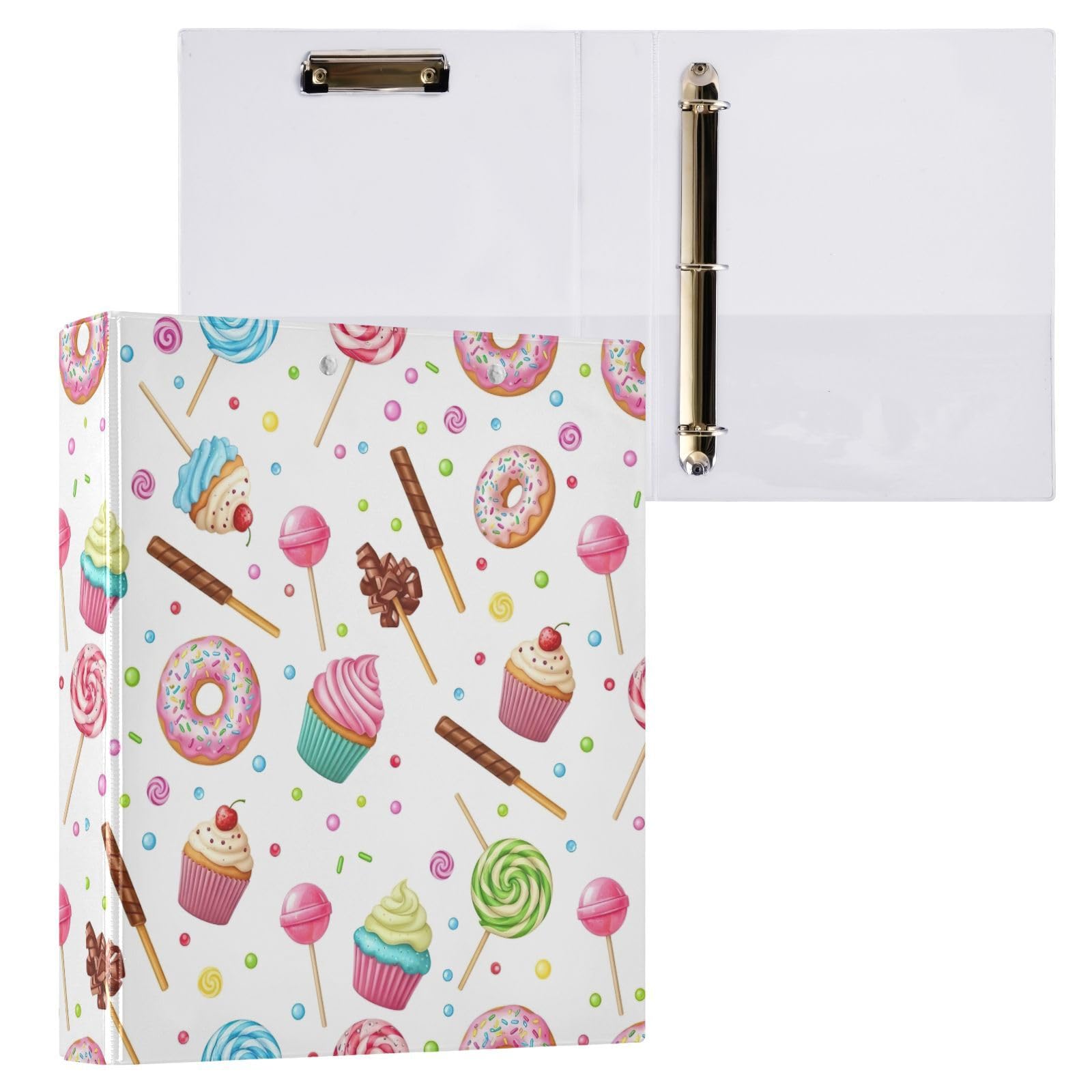 Raccoglitore a 3 anelli colorati con cupcake, 3,8 cm, raccoglitori flessibili ad anelli con tasche, 3 raccoglitori ad anelli per scuola, università, ufficio (confezione da 2)