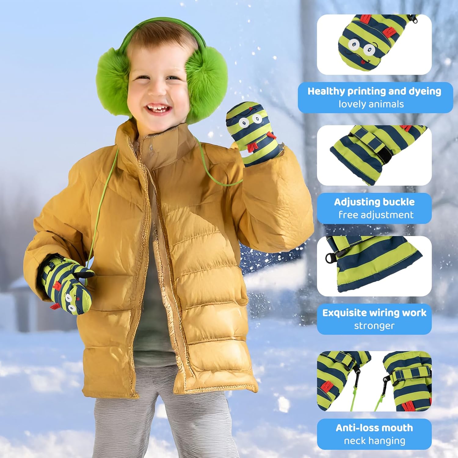 Kids Ski Mittens Waterproof Snow Windproof Thinsulate Warm Winter Cold Weather Gloves with String for Boys Girls - Image 6