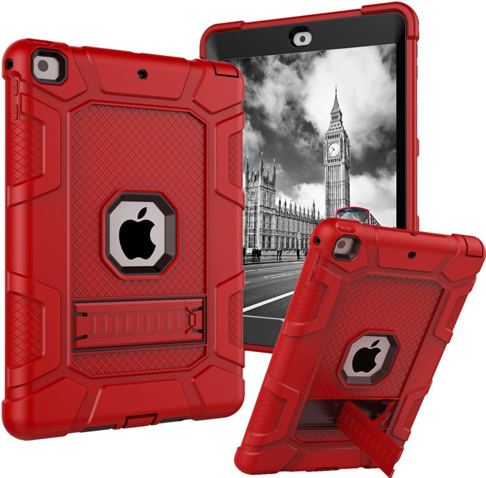 iPad 9.7 2018 Case,iPad 2017 9.7 Case,iPad 6th Generation Case,Dake 3-Layer Kickstand Defender Heavy Duty Shockproof Full-body Protective Case for Apple New iPad 9.7 Inch 2017/2018 Release Red