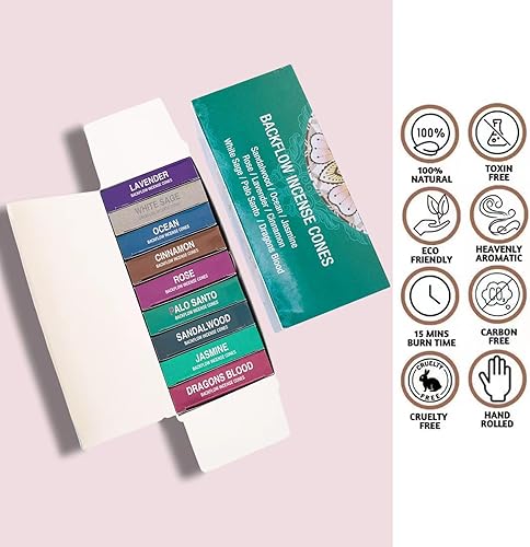 Miniatura 5 de Juego de 9 conos de incienso de reflujo para regalo, paquete variado  salvia blanca, sangre de dragones, palo, jazmín, lavanda, océano, sándalo,