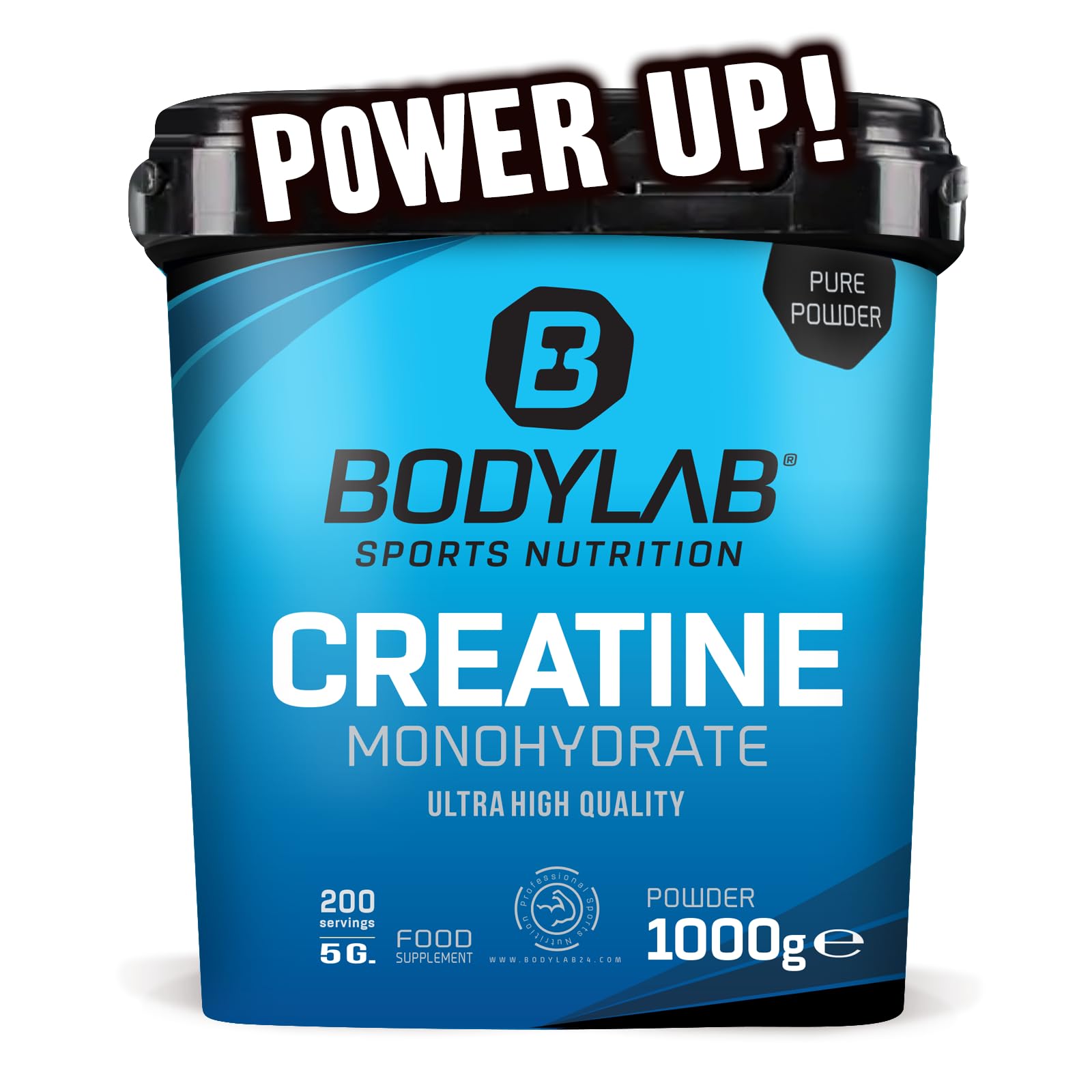 Bodylab24 Creatine Powder 1000g, reines Creatin Monohydrat Pulver, 200 Portionen, Produkt der Kölner Liste