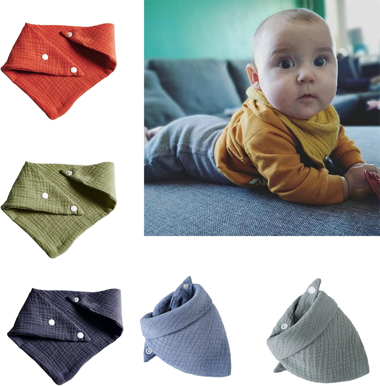 5PCS Cotton Face Towel Bibs For With Sensitive Skin Perfect For Baby Registry Natural Muslin Towel 12.6inch Shower Gi