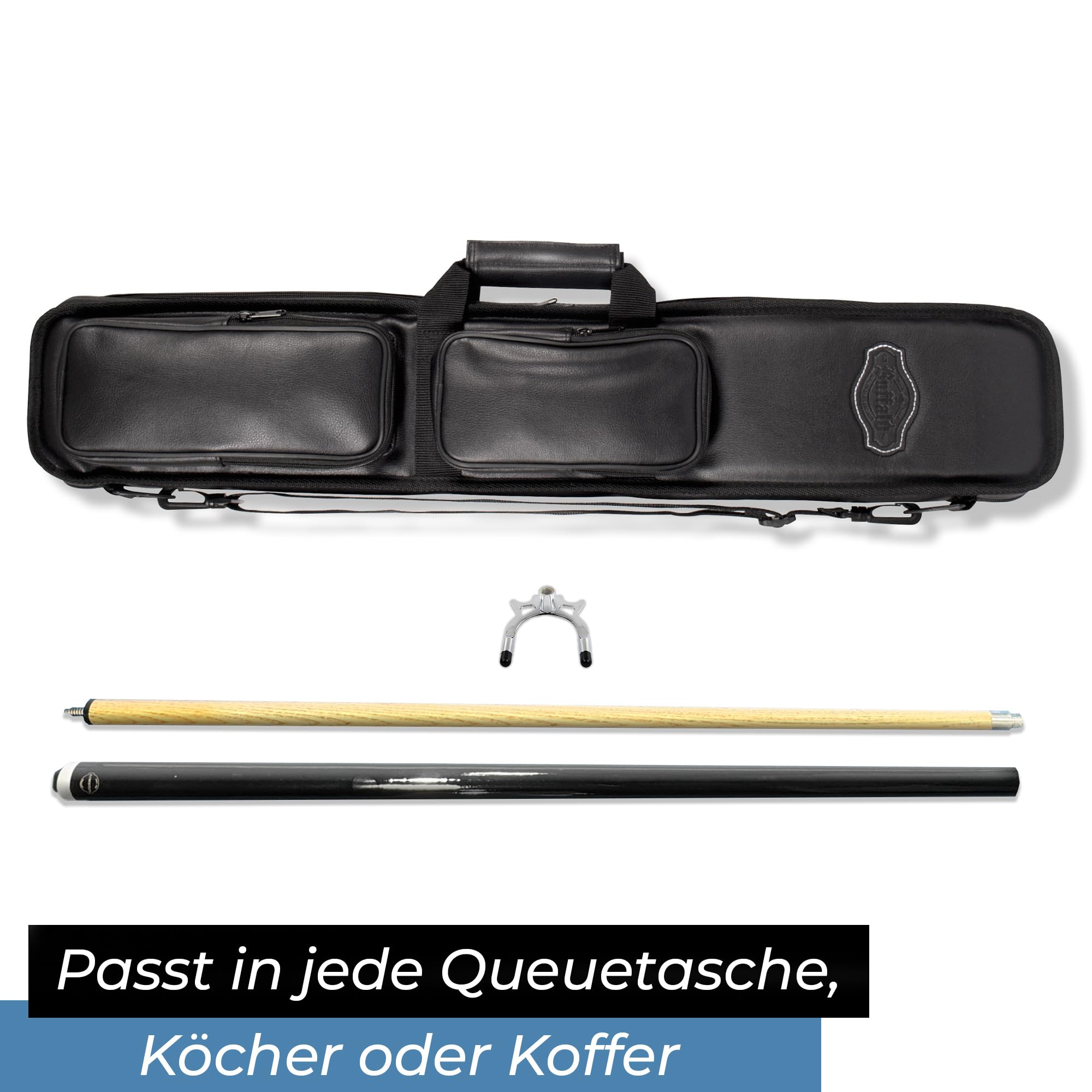 Winsport Brückenqueue Set inkl. Chrom-Aufsatz hoch oder flach, 145 cm für Billardtische und Snooker, Cue Verlängerung, Hilfs-Queue, aus Eschenholz mit Alu-Gewinde für Brücke, zweiteilig, transportabel
