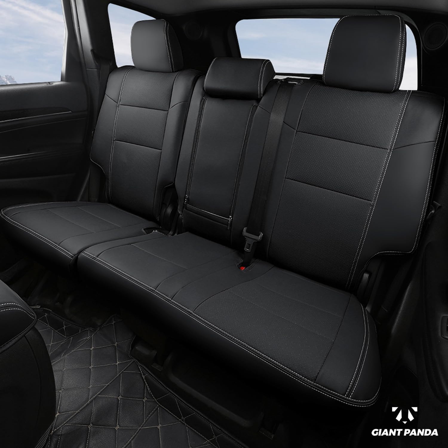 GIANT PANDA Full Set Car Seat Covers Custom Fit Jeep Grand Cherokee 2011 2012 2013 2014 2015 2016 2017 2018 2019 2020 2021, Faux Leather - (Black)