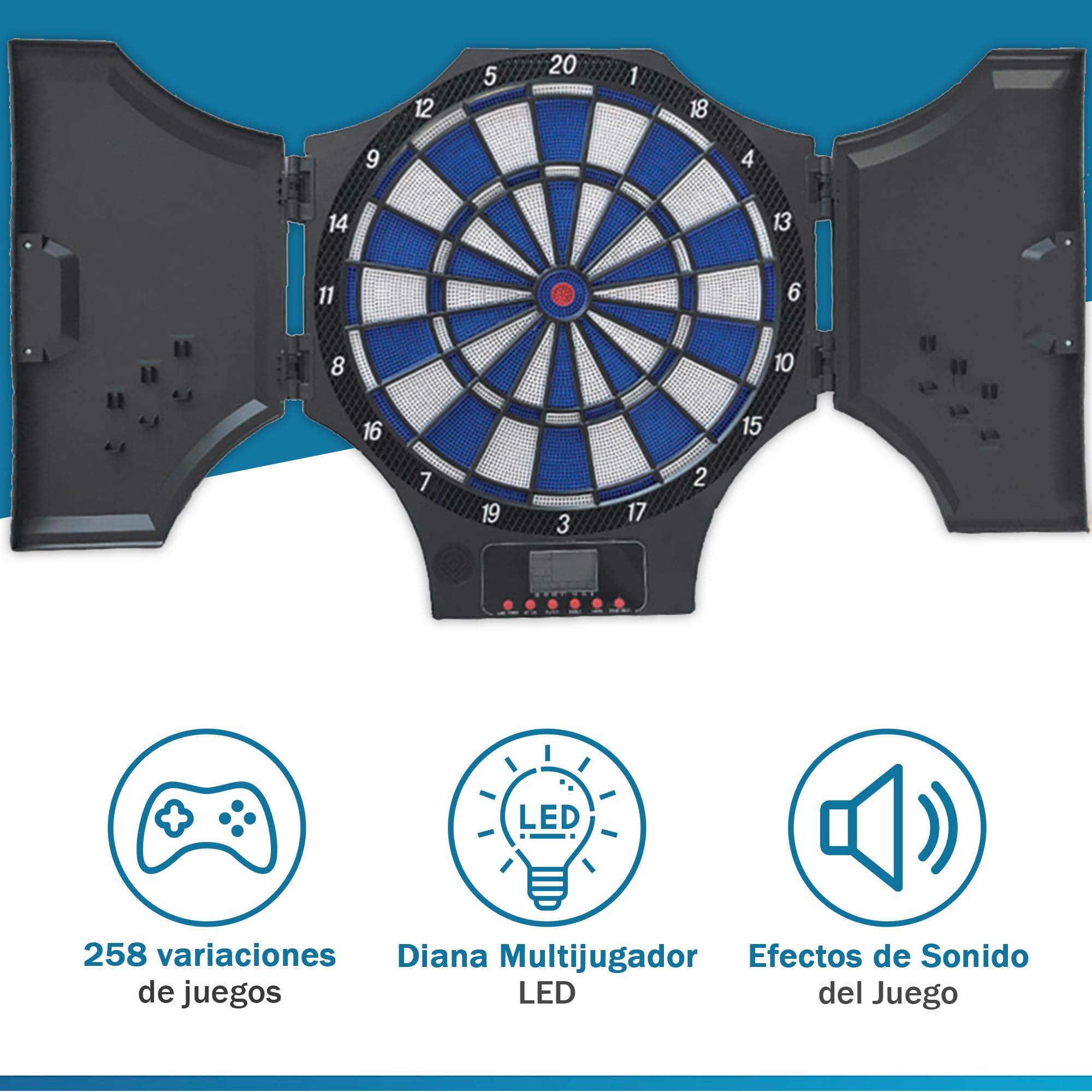 DEVESSPORT Diana Electrónica Interior/Exterior | Diana Dardos con Pantalla LED | Juego Multijugador hasta 8 Jugadores | Incluye 6 Dardos y 6 Puntas Blandas de Repuesto
