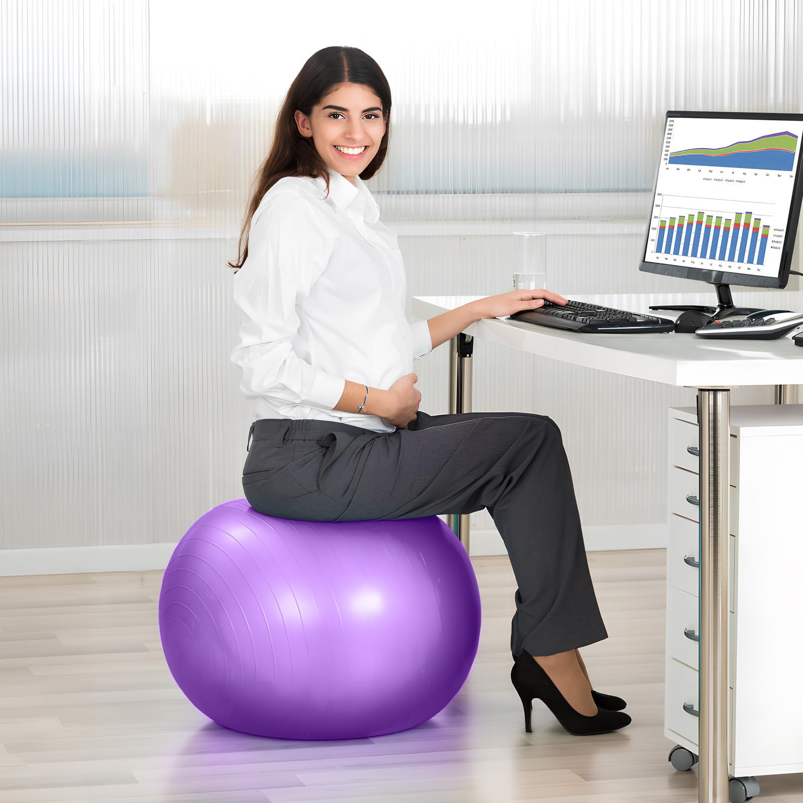 SHINEOFI Pelota Púrpura Yoga con Inflador de PVC Gruesa para Ejercicio