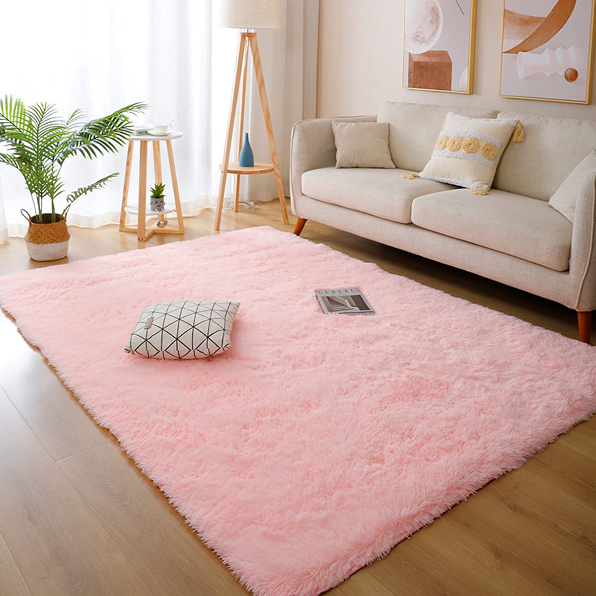 MDXMYFluffy Shag Area Rugs Super Soft Bedroom Carpets Luxury Non-Slip Floor Rugs for Home Dorm Decorative (Pink, 3.3x5.2 Feet)