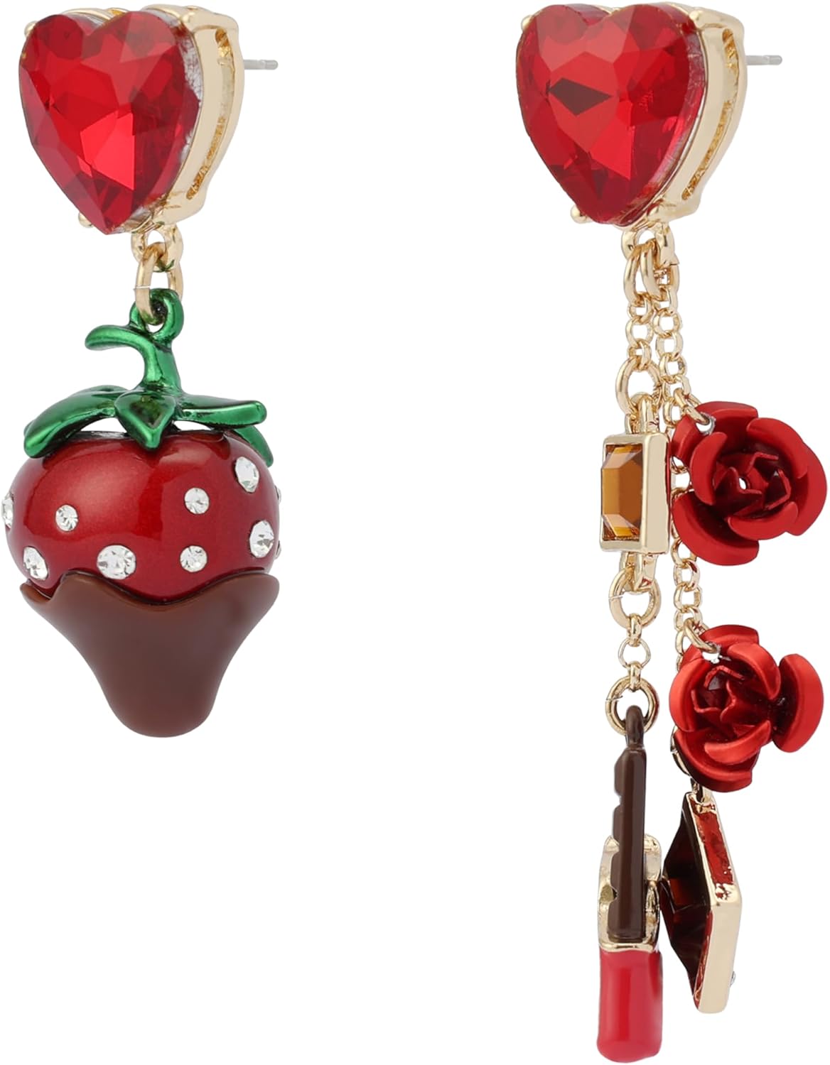 Betsey Johnson Jewelry Women's Love Spell Chocolate Strawberry Mismatch Earrings - Image 2