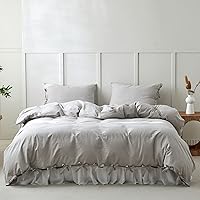 Vista 11 de BISELINA Juego de funda de edredón 100% algodón lavado con textura similar al lino teñido a rayas horizontales reversible, transpirable, suave