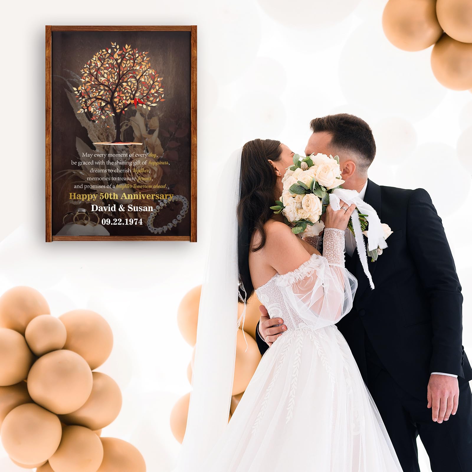 HRZSIGNFC Personalized 50th Anniversary Tree of Life Shadow Box ?Personalized Wedding Gift, Gift for Her, Wife, Mom, Wall Mounted or Free Standing