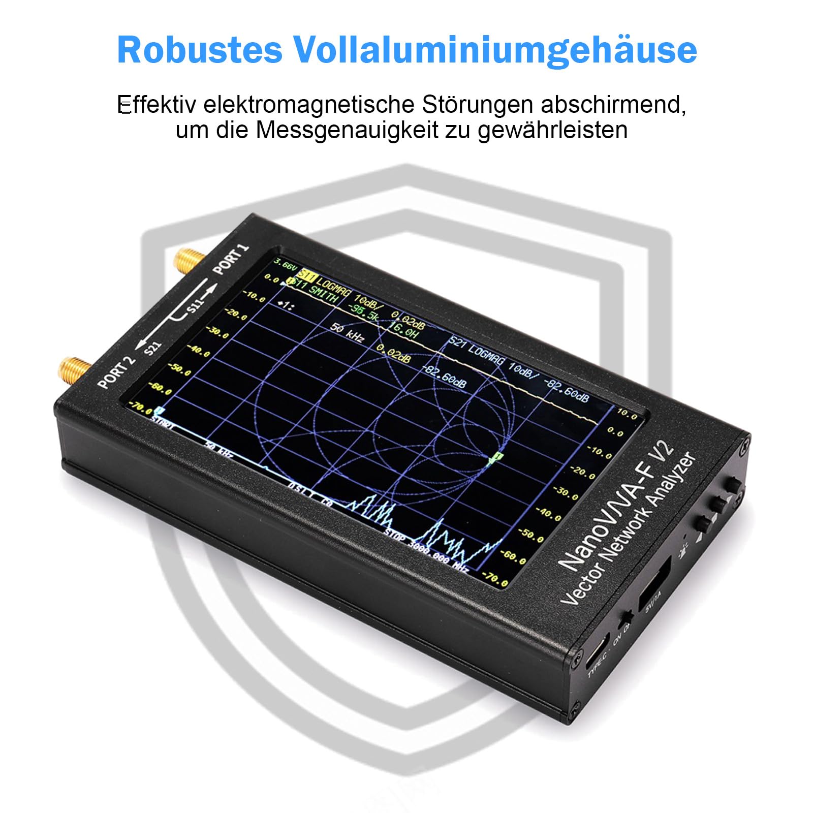AURSINC NanoVNA-F V2 Vector Network Analyzer 4,3-Zoll 50KHz-3GHz HF VHF UHF VNA Antenna Analyzer, S-Parametermessung, SWR Spannung, Phase, Verzögerung, Smith-Diagramm