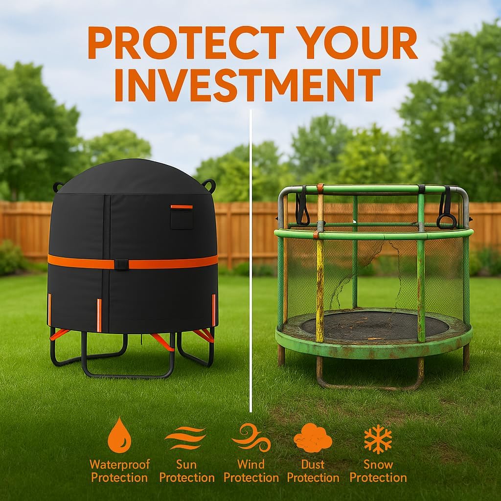 Sudiwei 55 In Kids Trampoline Cover – Heavy Duty Mini Trampoline Cover with Windproof Straps, 600D Oxford Round Trampoline Outdoor Cover with Zipper and Vents