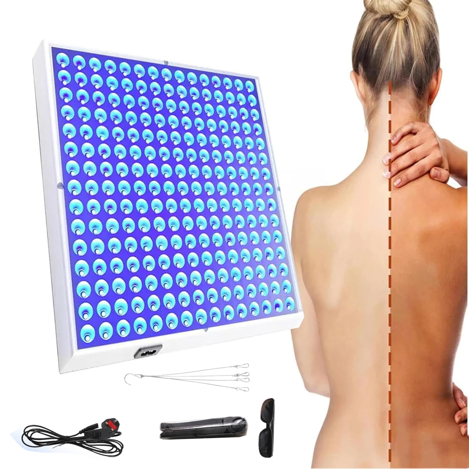 Lampa Opalająca Twarz 460 Nm, 45 W, Niebieska Lampa Samoopalająca Z 225 Diodami LED, Lampa Do Opalania Twarzy I Ciała Z Haczykiem I Okularami Ochronnymi, Regulowany Uchwyt, Do Twarzy I Ciała