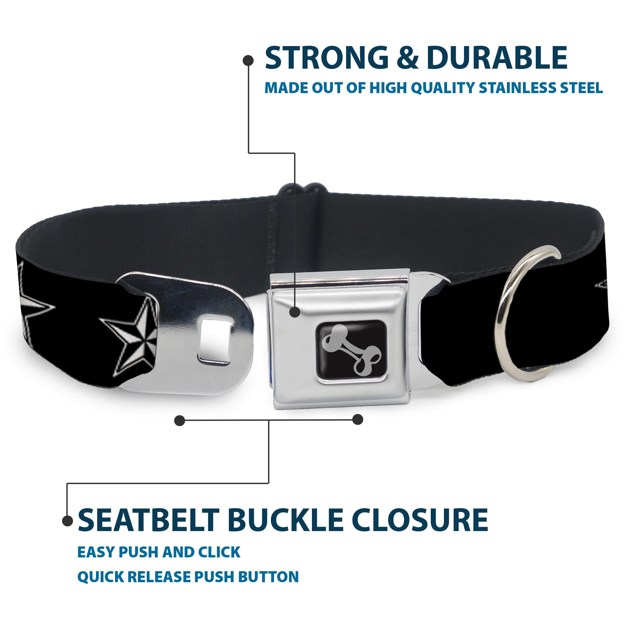Buckle Down 9 – 38,1 cm Nautica Stella Nero/Bianco Collare Bone, Piccolo