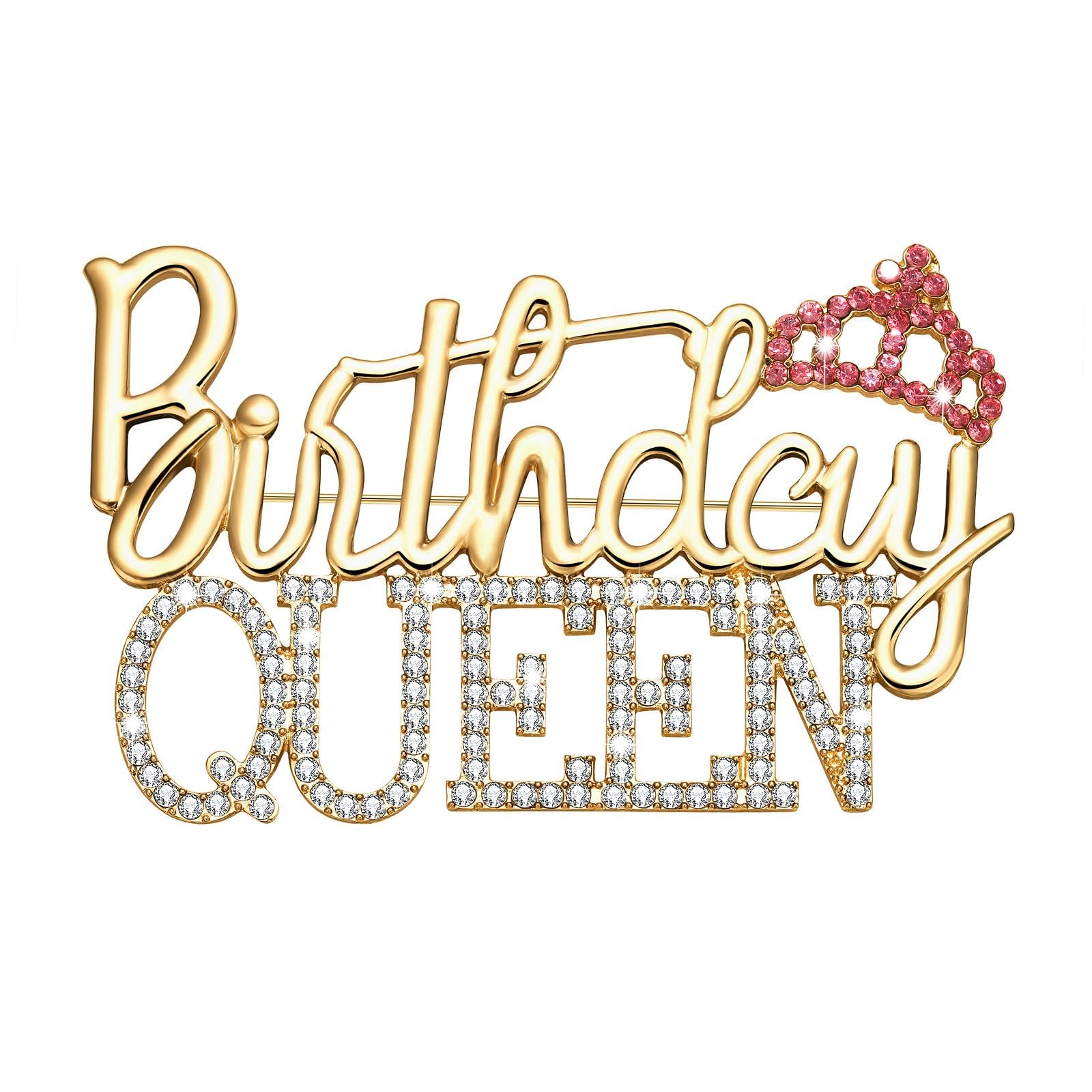 NALACALRhinestone Queen Crown Birthday Brooch Pin - Elegant Gold-Plated Metal Pin for Women & Girls, Ideal for Wedding, Party, and Birthday Celebrations