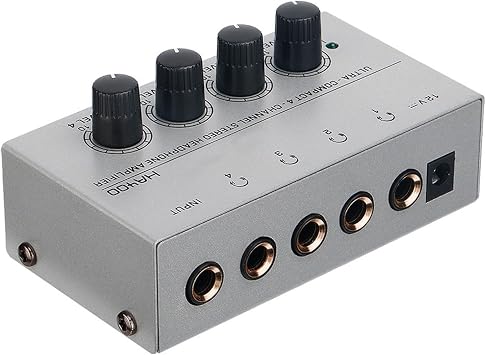 Headphone Amplifier with Audio Cable, HA400 4-Channel Metal Stereo Audio Amplifier, Mini Earphone Splitter W/ 1/4