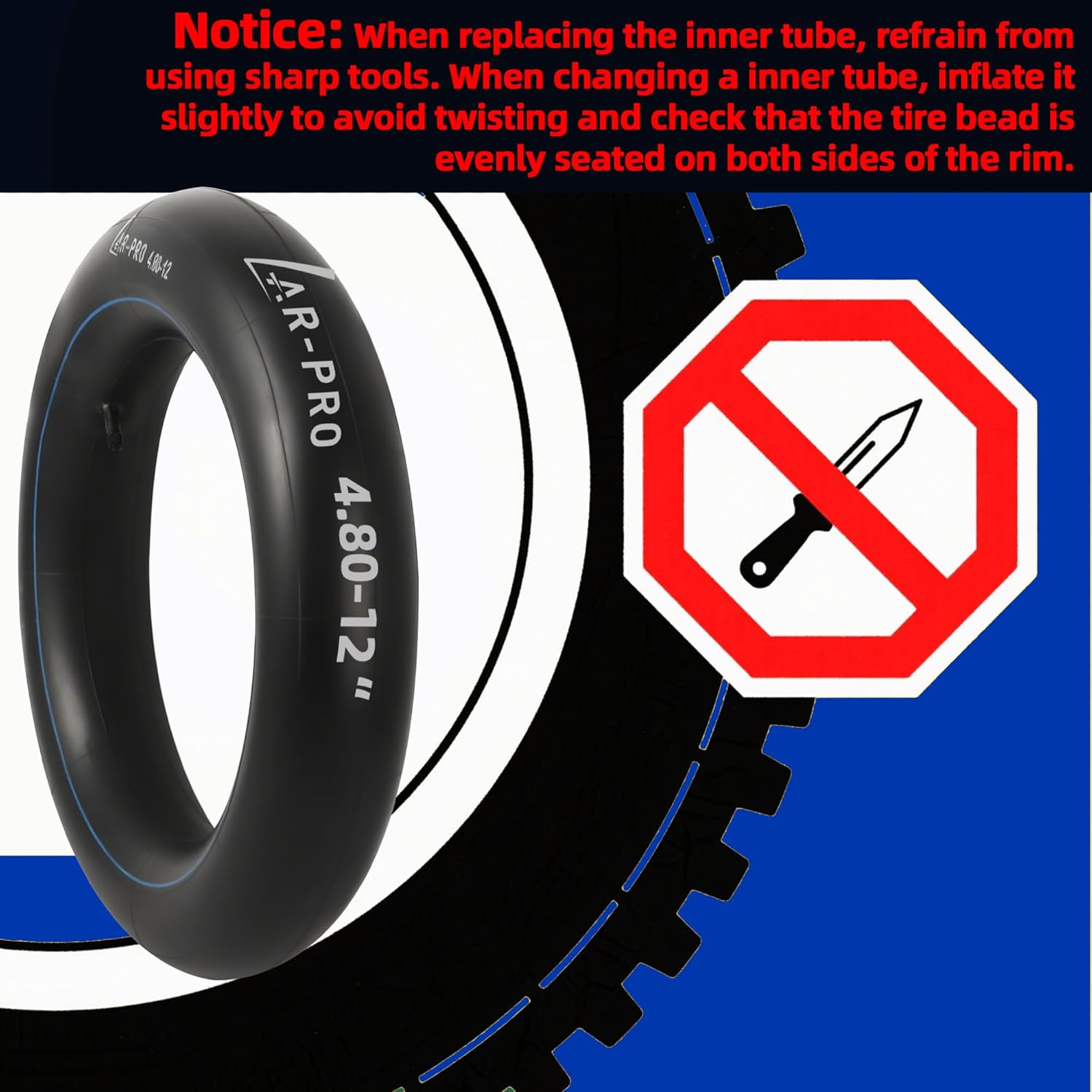 AR-PRO Replacement 4.80-12" Heavy-Duty Inner Tubes for ATVs, Lawn and Garden Trailer, Mower, Tractor, Truck and More R12" Tires - with TR13 Valve Stems - Made from Durable Butyl Rubber (2-Pack)