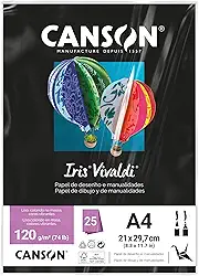 CANSON Iris Vivaldi, Papel Colorido A4 em Pacote de 25 Folhas Soltas, Gramatura 120 g/m², Cor Preto (38)