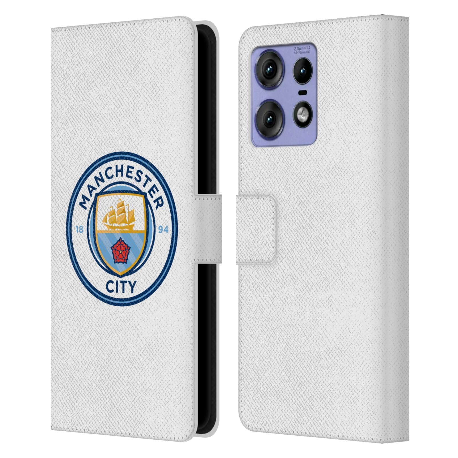 Head Case Designs Officially Licensed Manchester City Man City FC Plain Full Colour Badge Leather Book Wallet Case Cover Compatible with Motorola Edge 50 Pro