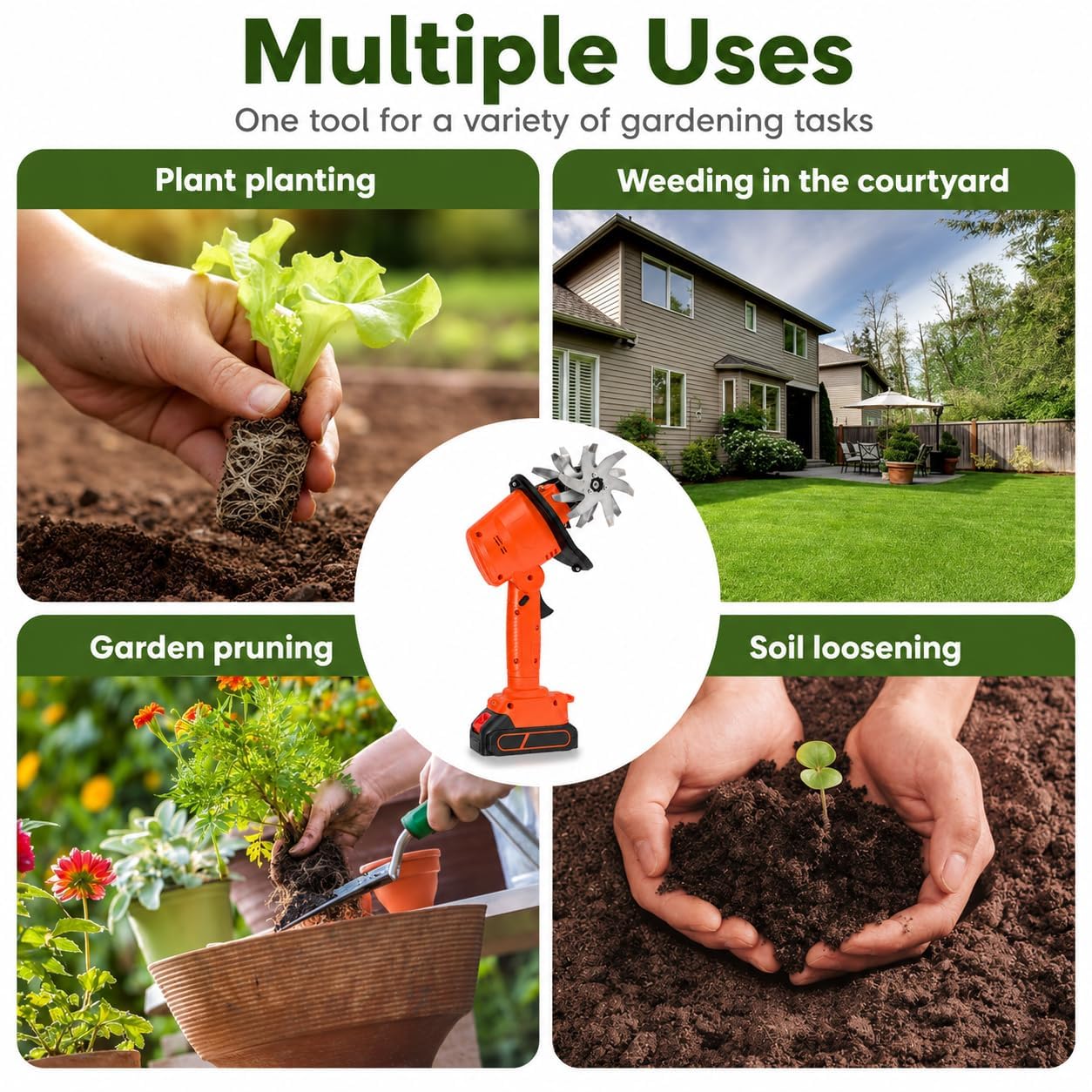 Rotavator de jardin sans fil 21 V 235 tr/min 2 piles