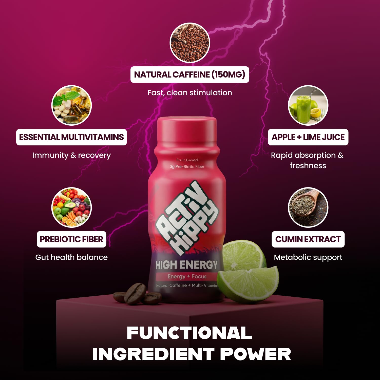 ActivHippy High Energy Drink Shots | With 150 mg Natural Caffeine | No Added Sugar | Cola Twist Flavour| Pack of 6 x 60 ml 4