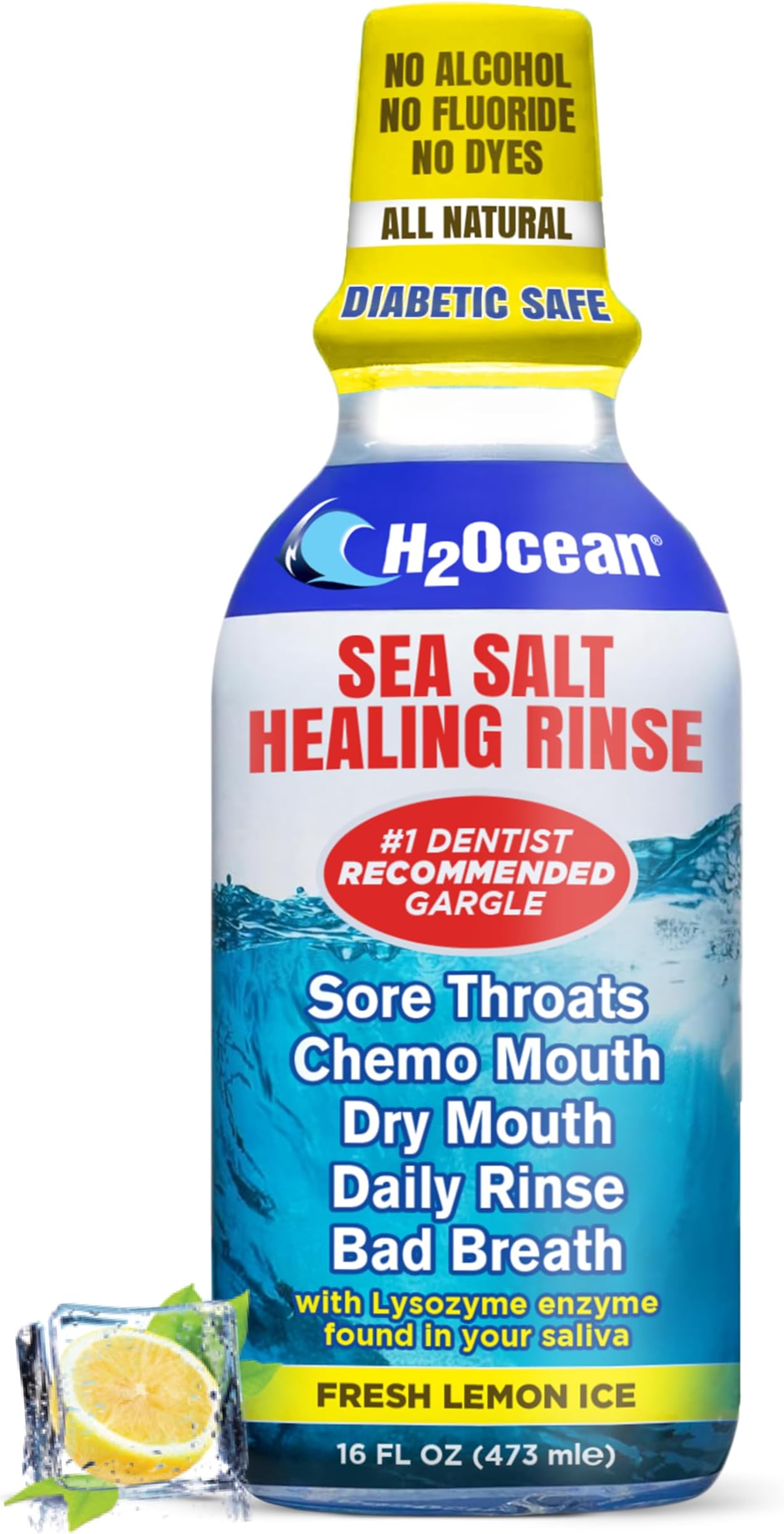 Healing Rinse Natural Sea Salt Mouthwash - Alcohol & Fluoride-Free Oral Care for Tonsil Stones, Sore Throats, Wisdom Teeth Recovery & Gum Health, Whitening Mouthwash - Lemon Ice, 16 oz
