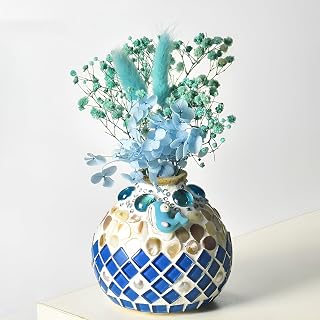 Syfunlv Jarrón de mosaico, jarrón bohemio, jarrón de madera DIY, 12 x 7,5 x 7,5 cm, jarrón de madera hecho a mano, juego de manualidades de mosaico, obra de arte hecha a mano, arte creativo de mosaico