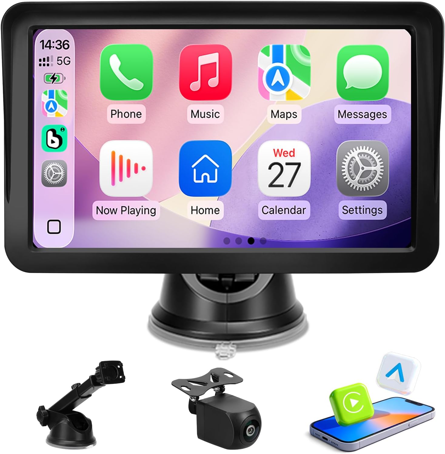 Carplay Screen for Car, 9 inch Wireless Carplay (Black) | 1080P Backup cam,Portable Touchscreen car play,Wireless Android Auto, Bluetooth, Mirror Link,Voice Control,GPS ,Plug and Play