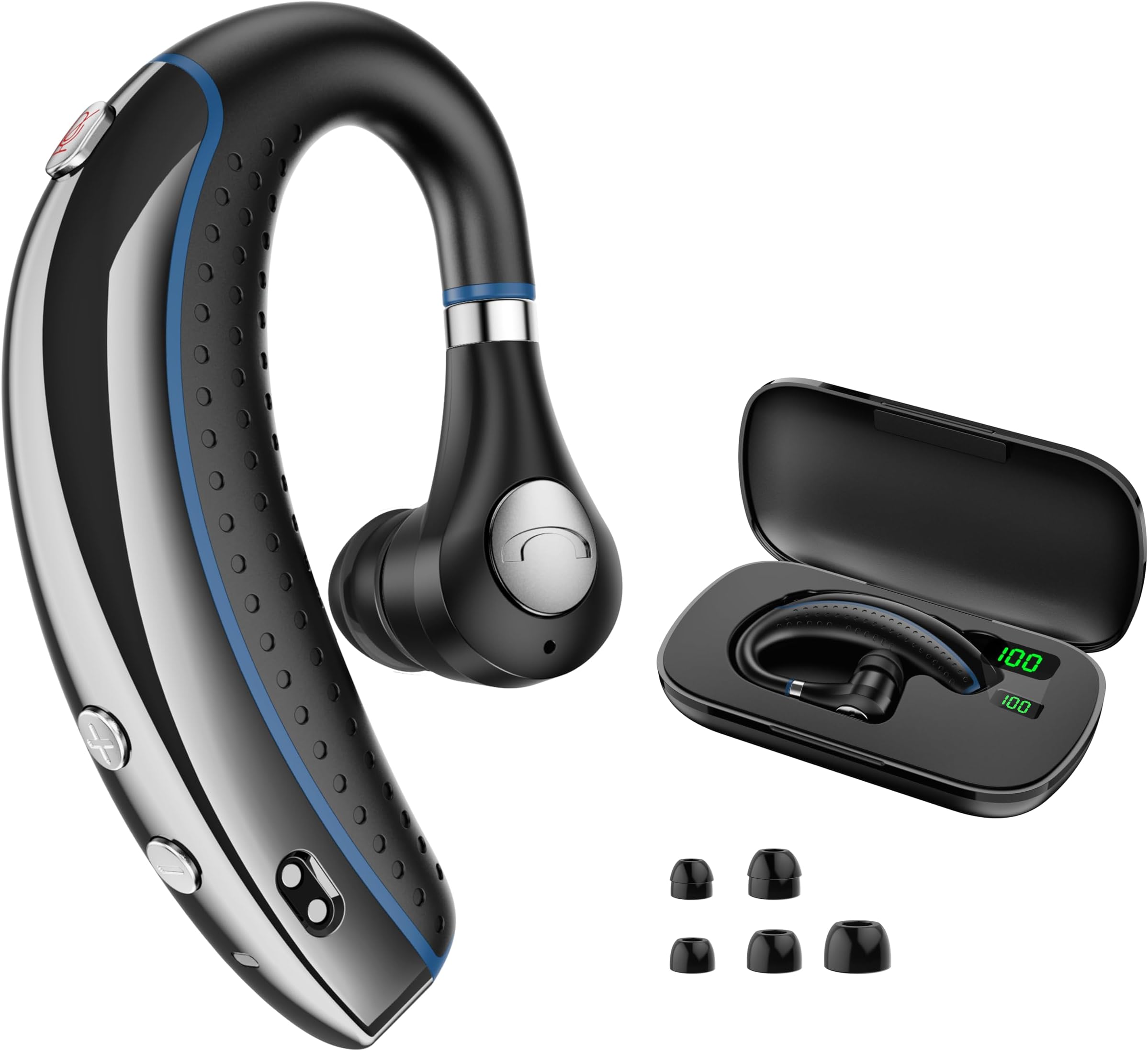 Bluetooth Headset, Bluetooth Earpiece with Noise Canceling Microphone, 0.53oz Ultralight V5.3 Wireless Headset with Charging Case Mute Button 56H Playtime Multipoint for Work Cell Phone Driver Office