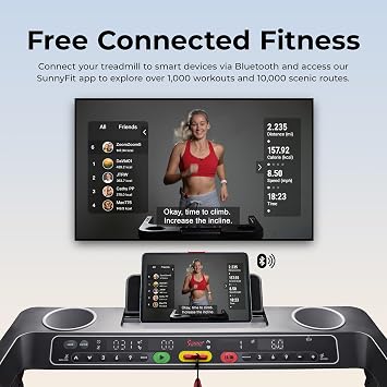 Sunny Health & Fitness Fully Assembled OneClick-Fold 20 Smart Treadmill with Auto Incline & SunnyFit App