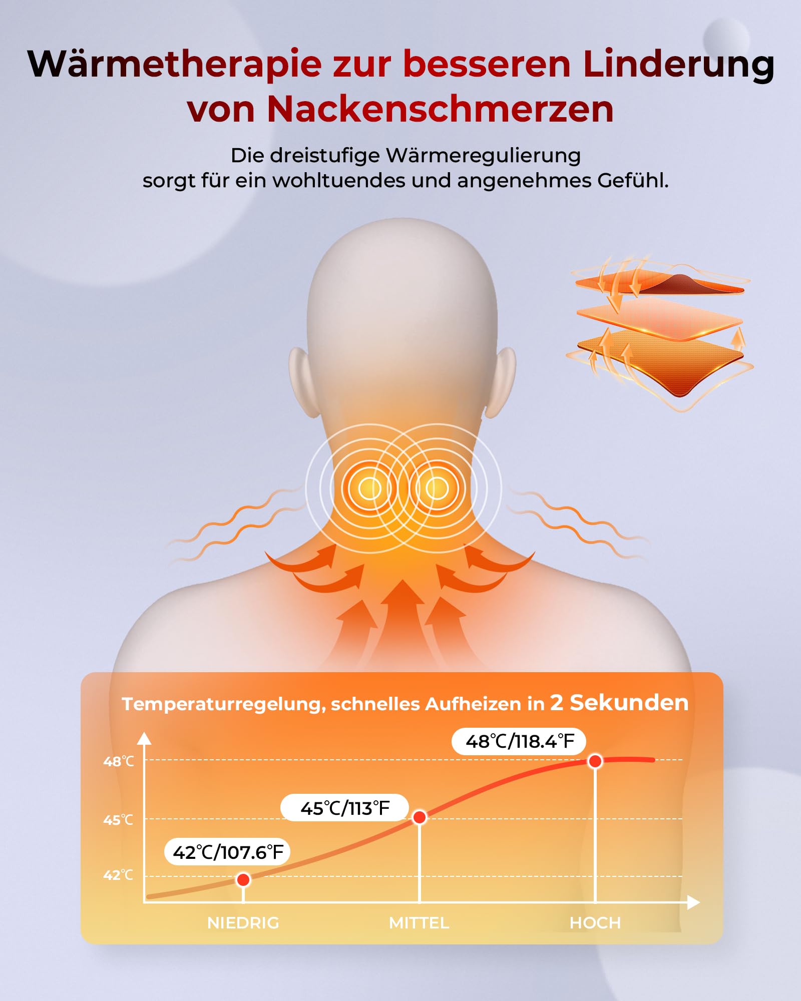 Flikeze Beheizter Nackenstrecker mit Rotlichttherapie, kabelloses Nacken traktionsgerät zur Linderung von Nackenschmerzen und zur Schulterentspannung, Nackenmassagegerät für Zuhause und Büro