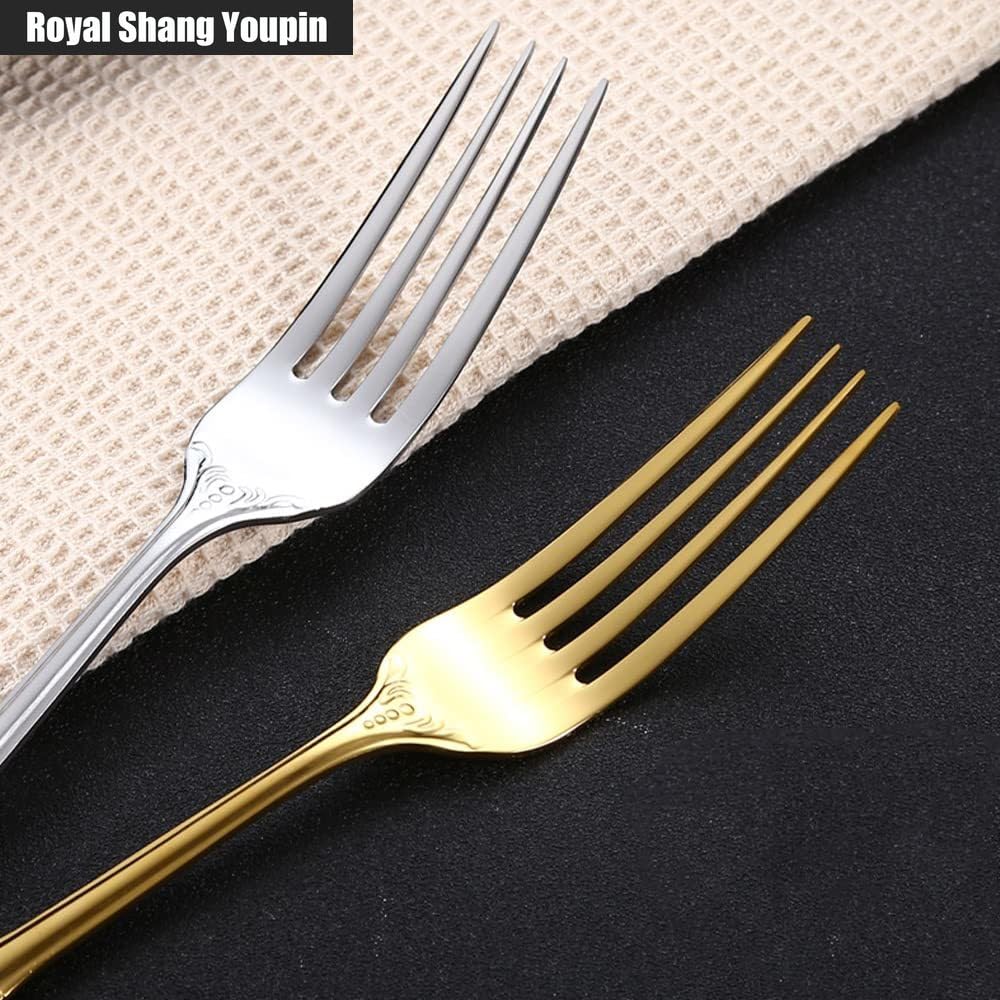 Retro Scava Fuori Maniglia in Rilievo Cucina in Acciaio Inox Posate Da Tavola Posate Set Di Posate Coltello Da Bistecca Forchetta Cucchiaio Cucchiaino (Oro,20 pezzi)