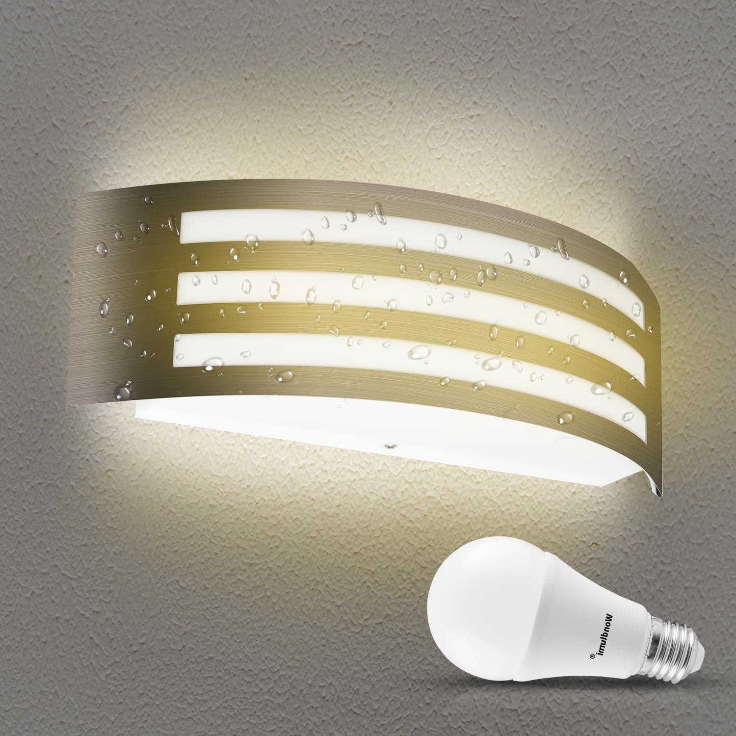 Wondlumi Wandlampe E27 Edelstahl IP44 LED Außenleuchte 230V Gebogen Balkon Wandleuchte Aussen inkl.1x 12W LED Warmweiß Glühbirne