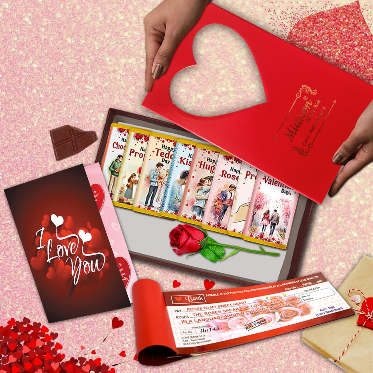 Midiron Romantic Valentine Week Chocolate Treat – Luxury Present for Boyfriend or Her | Ultimate Valentine Week Gift set in One Box