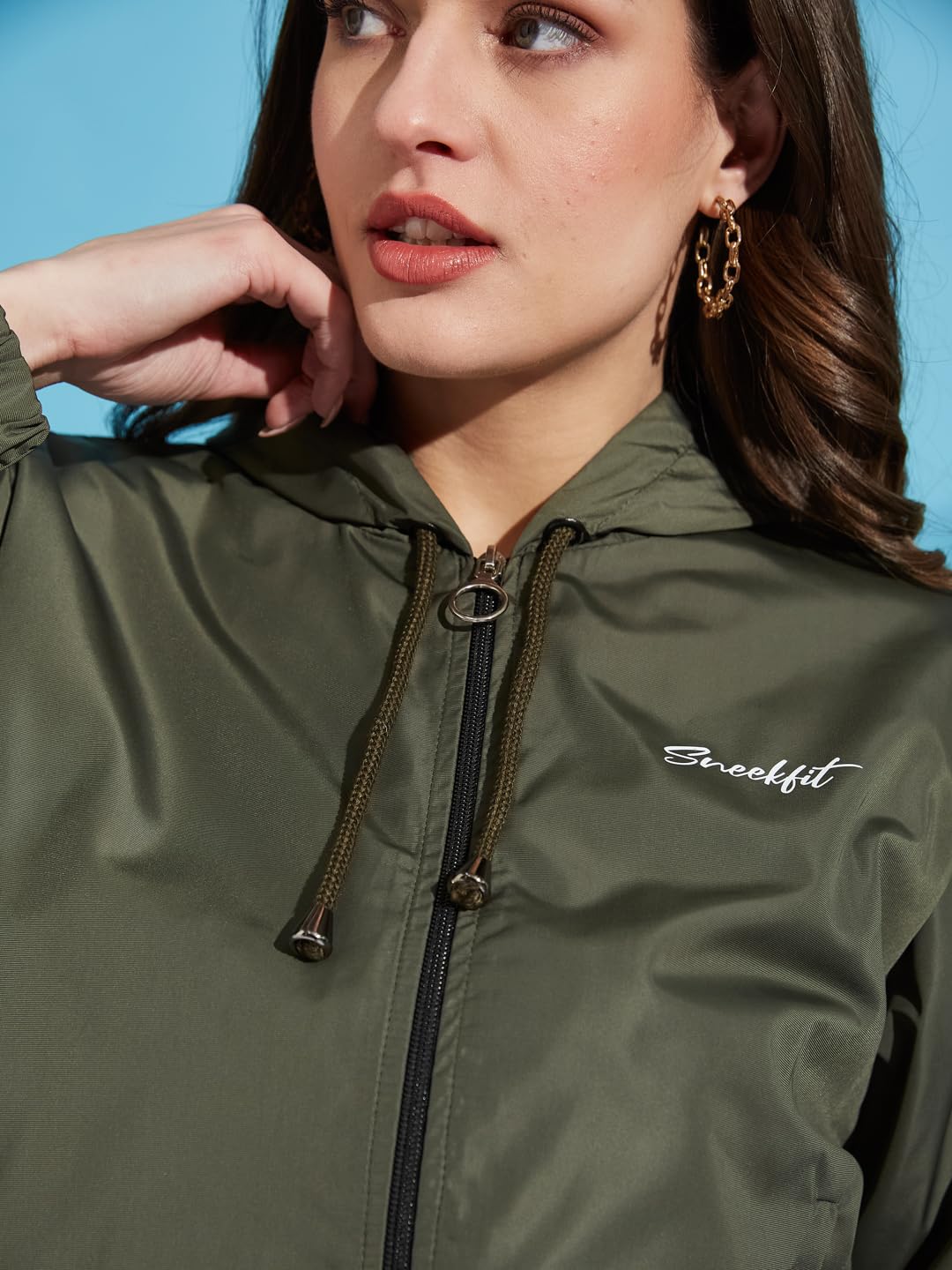 SneekFit Women's Crop Windcheater Jacket - Waterproof, Windproof and Stylish For All Weather Season (IN, Alpha, L, Regular, OLIVE) 2