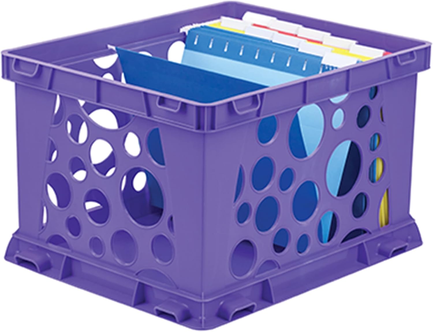 Storex Premium File Crate with Handle Cutouts – Letter and Legal Document and Folder Storage, Classroom Purple, 1-Pack (61464A03C)