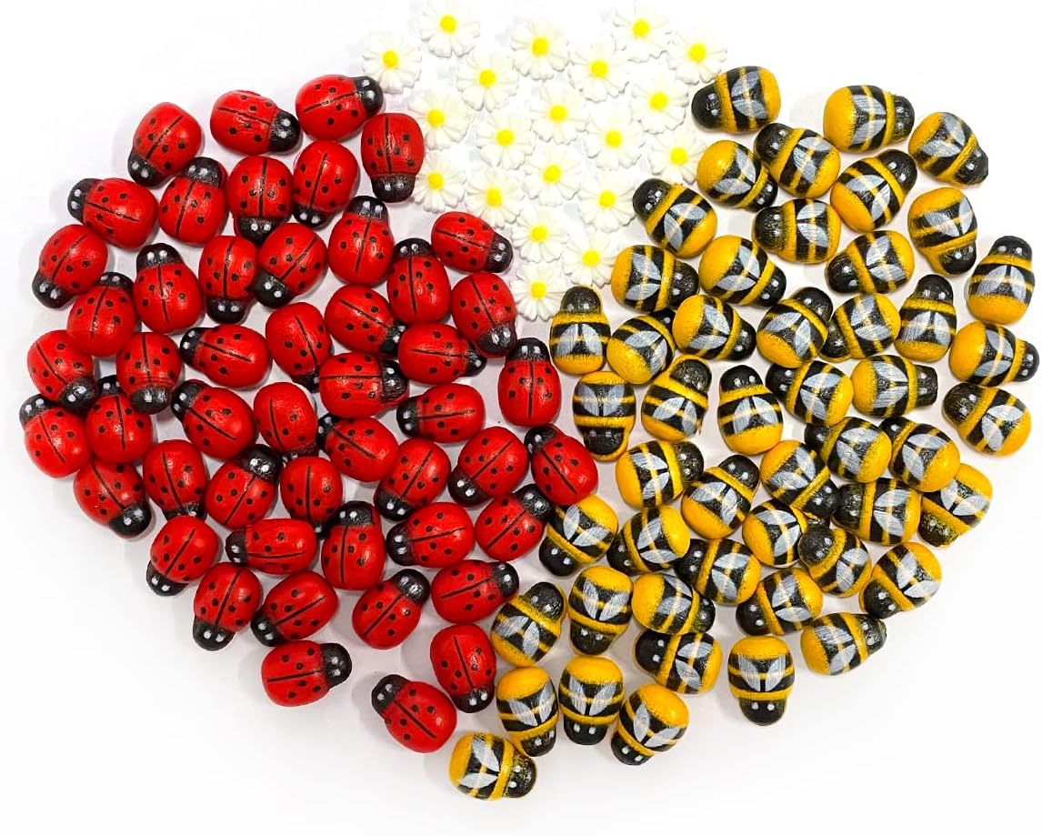 120pcs Self Adhesive Ladybirds Bees Flower Wooden Embellishments for DIY Craft Decoration?Stickers for Card