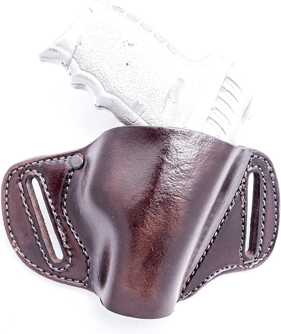 OUTBAGS USA LP3P290 (Brown-Right) Full Grain Heavy Leather OWB Open Carry Pancake, Side Carry Belt Holster for Sig Sauer P290 P290RS 9mm. Handcrafted in USA.