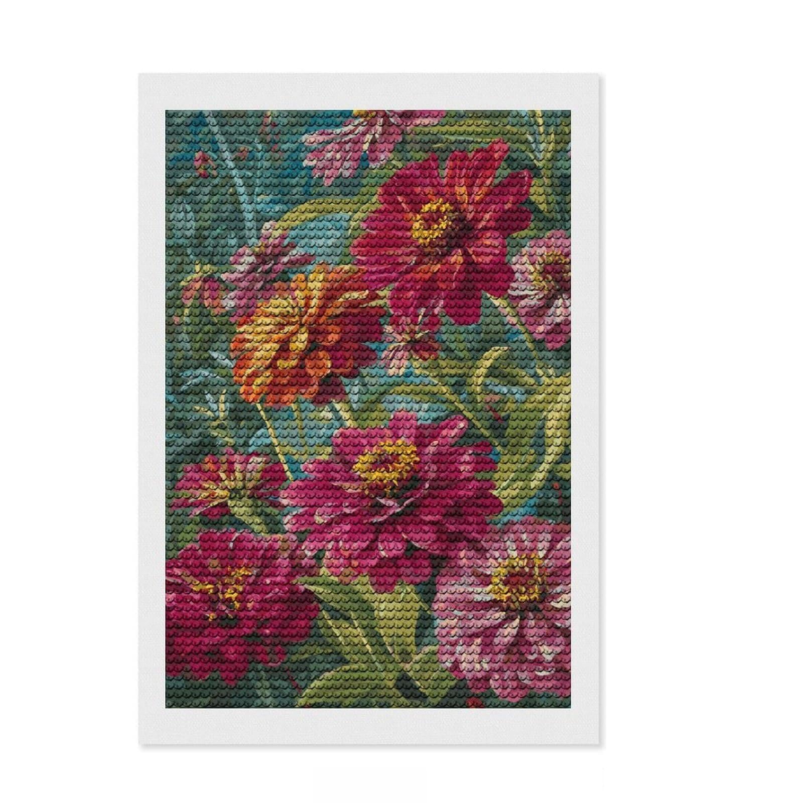 Junmoney Vibrant Zinnia Blooms Diamond Art Kit 8"x12", Satisfying Creative Project, Creative Leisure Activity, Cosy Home Accent, Christmas Gift