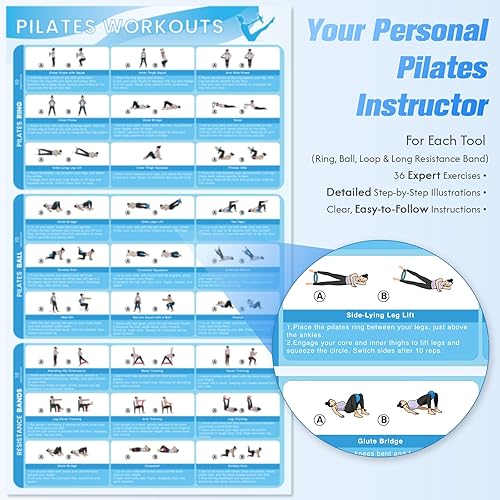 Miniatura 7 de GINMIC Equipo de pilates, kit de pilates para mujeres, entrenamientos en casa, juego de pilates con anillo de pilates, pelota de pilates, bandas de