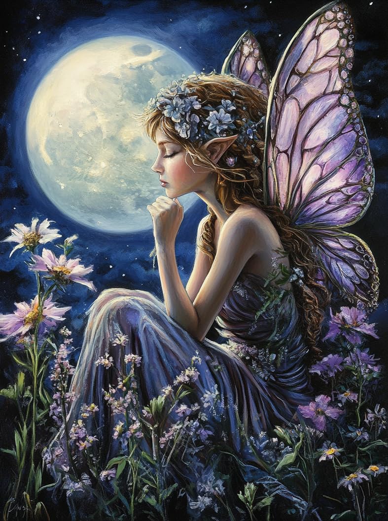 Fairy with Moon Preprinted 11CT Cross Stitch Kits for Beginners & Adults - Easy Needlepoint Patterns for Home Decor & Crafting 1 2