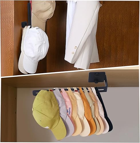 Miniatura 6 de SYXUPUMI Paquete de 2 estantes para sombreros para pared de gorras de béisbol, organizador adhesivo para gorras de béisbol, soporte para sombreros