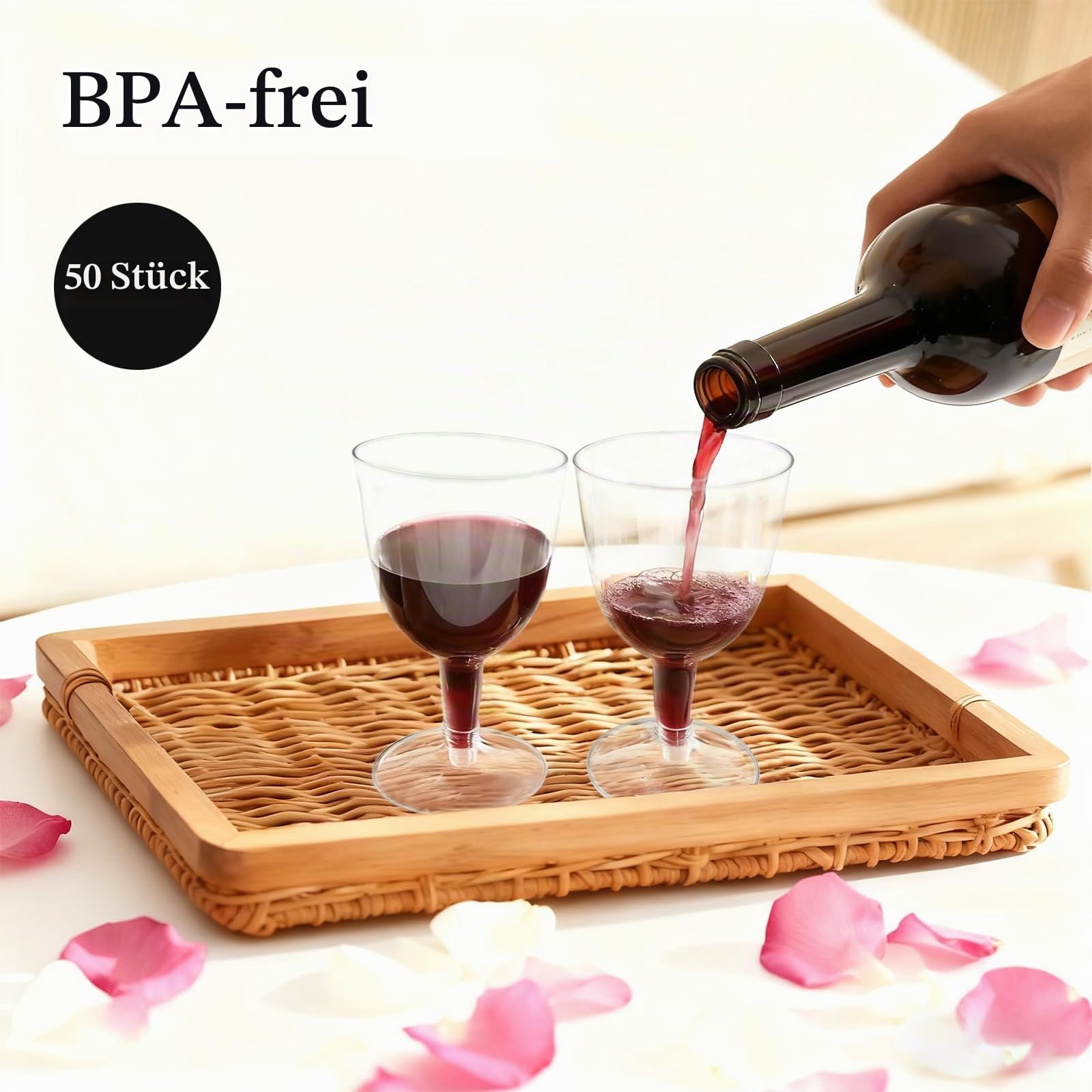 Weingläser Kunststoff 50er Set, bruchfest, BPA-frei, Mehrweg Cocktailgläser, Spülmaschinenfest, Moderne Weingläser für maximale Aromaentfaltung von Weißweinm, Camping Party Kunststoffgläser