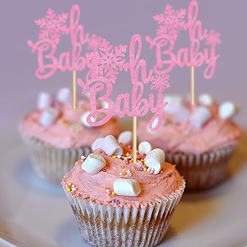 Miniatura 9 de Cyodoos 25 piezas de copos de nieve para cupcakes con purpurina para invierno, temática de congelado, copos de nieve, para invierno, país de las